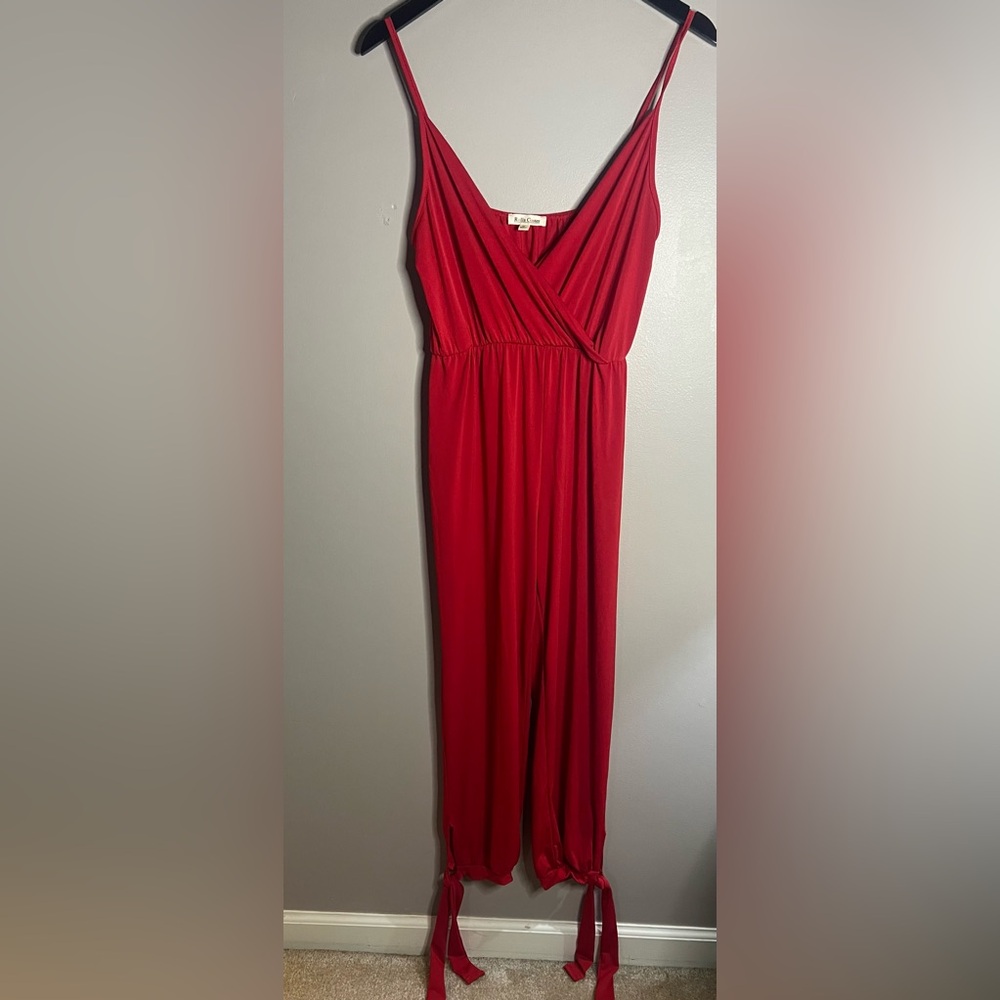 Rolla Coster Spaghetti Straps Red Jumpsuit Elastic Waist Ankle Ties Size Med
